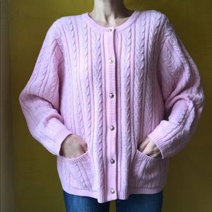 90s Pink Cord Knit Cardigan Gold Buttons Vtg 1990s